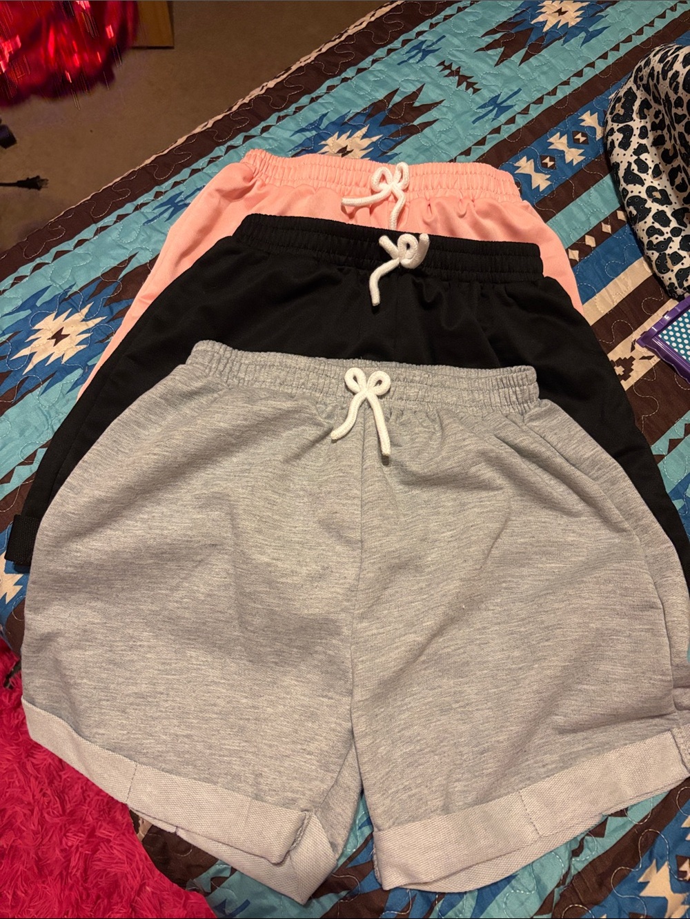 Casual Drawstring Lounge Shorts Trio - Gray, Black, Pink